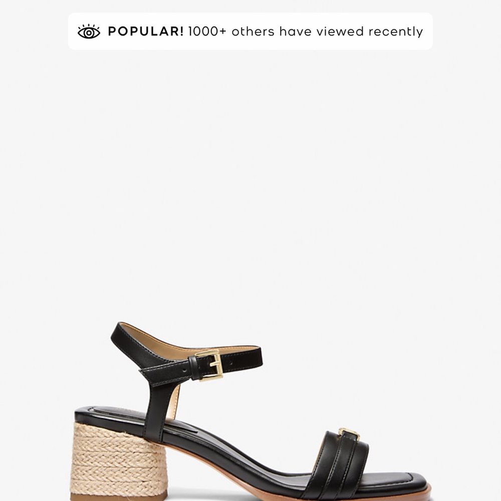 Michael Kors Black Leather Ankle-Strap Espadrille Block Heel Sandal